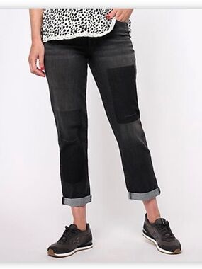 LOGO by Lori Goldstein Regular Shadow Patch Boyfriend Jeans Sz 8